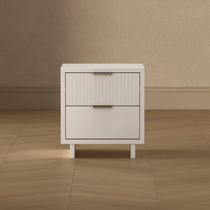 English Elm Nightstand with Fluted Drawer Fronts Elevated Base and Soft Close Glides for Modern Bedrooms White B365P504367