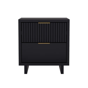 English Elm Nightstand with Fluted Drawer Fronts Elevated Base and Soft Close Glides for Modern Bedrooms Black B365P504368