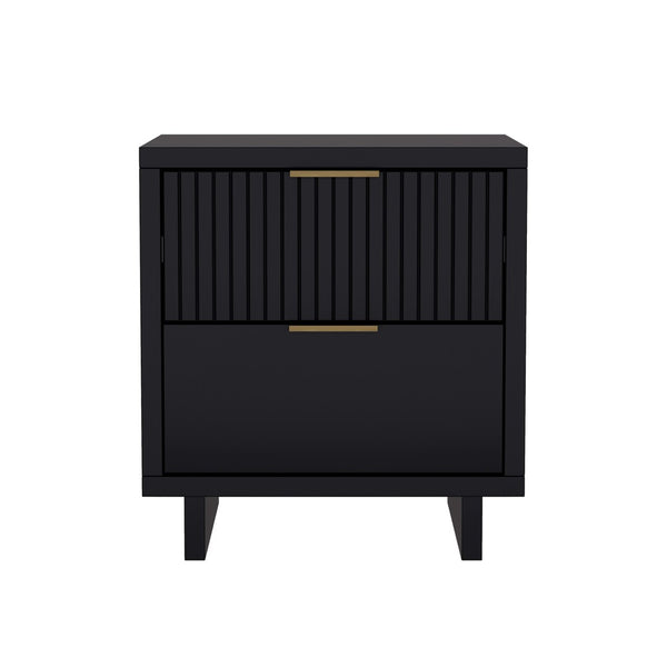 English Elm Nightstand with Fluted Drawer Fronts Elevated Base and Soft Close Glides for Modern Bedrooms Black B365P504368