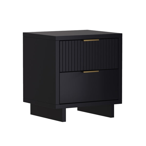 English Elm Nightstand with Fluted Drawer Fronts Elevated Base and Soft Close Glides for Modern Bedrooms Black B365P504368