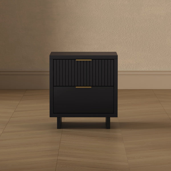 English Elm Nightstand with Fluted Drawer Fronts Elevated Base and Soft Close Glides for Modern Bedrooms Black B365P504368
