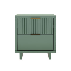 English Elm Nightstand with Fluted Drawer Fronts Elevated Base and Soft Close Glides for Modern Bedrooms Sage Green B365P504369