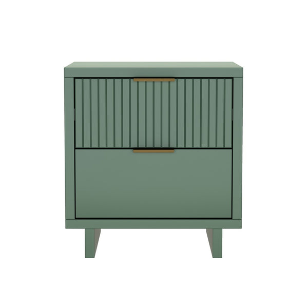 English Elm Nightstand with Fluted Drawer Fronts Elevated Base and Soft Close Glides for Modern Bedrooms Sage Green B365P504369