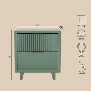 English Elm Nightstand with Fluted Drawer Fronts Elevated Base and Soft Close Glides for Modern Bedrooms Sage Green B365P504369