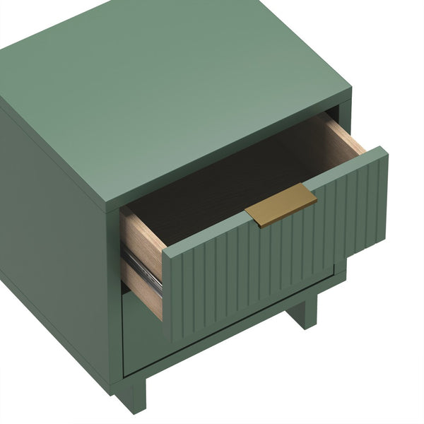 English Elm Nightstand with Fluted Drawer Fronts Elevated Base and Soft Close Glides for Modern Bedrooms Sage Green B365P504369
