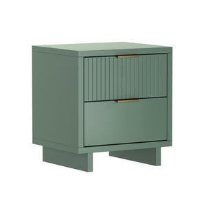 English Elm Nightstand with Fluted Drawer Fronts Elevated Base and Soft Close Glides for Modern Bedrooms Sage Green B365P504369
