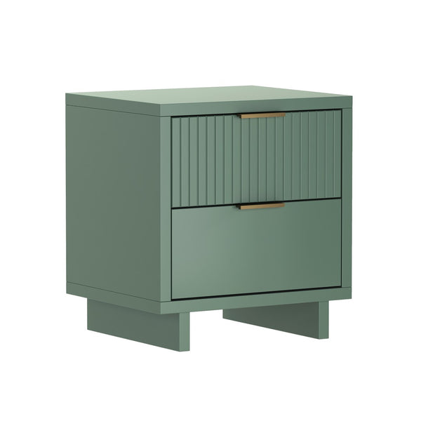 English Elm Nightstand with Fluted Drawer Fronts Elevated Base and Soft Close Glides for Modern Bedrooms Sage Green B365P504369