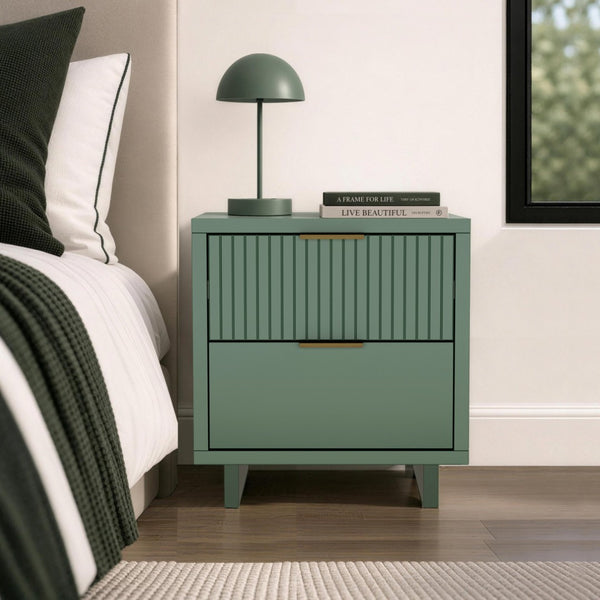 English Elm Nightstand with Fluted Drawer Fronts Elevated Base and Soft Close Glides for Modern Bedrooms Sage Green B365P504369