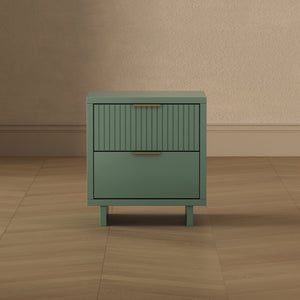 English Elm Nightstand with Fluted Drawer Fronts Elevated Base and Soft Close Glides for Modern Bedrooms Sage Green B365P504369