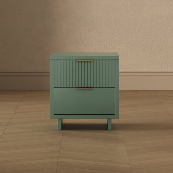 English Elm Nightstand with Fluted Drawer Fronts Elevated Base and Soft Close Glides for Modern Bedrooms Sage Green B365P504369