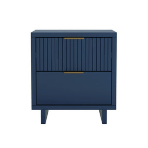 English Elm Nightstand with Fluted Drawer Fronts Elevated Base and Soft Close Glides for Modern Bedrooms Midnight Blue B365P504370