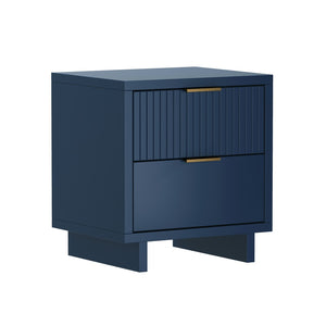 English Elm Nightstand with Fluted Drawer Fronts Elevated Base and Soft Close Glides for Modern Bedrooms Midnight Blue B365P504370