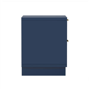 English Elm Nightstand with Fluted Drawer Fronts Elevated Base and Soft Close Glides for Modern Bedrooms Midnight Blue B365P504370