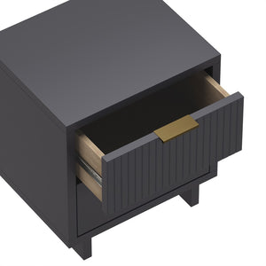 English Elm Nightstand with Fluted Drawer Fronts Elevated Base and Soft Close Glides for Modern Bedrooms Charcoal Gray B365P504371