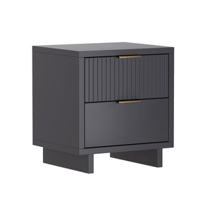 English Elm Nightstand with Fluted Drawer Fronts Elevated Base and Soft Close Glides for Modern Bedrooms Charcoal Gray B365P504371