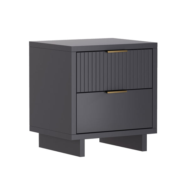 English Elm Nightstand with Fluted Drawer Fronts Elevated Base and Soft Close Glides for Modern Bedrooms Charcoal Gray B365P504371