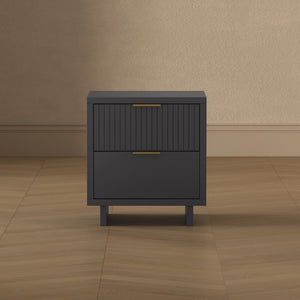 English Elm Nightstand with Fluted Drawer Fronts Elevated Base and Soft Close Glides for Modern Bedrooms Charcoal Gray B365P504371