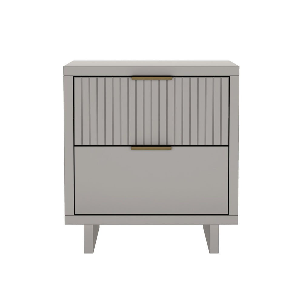 English Elm Nightstand with Fluted Drawer Fronts Elevated Base and Soft Close Glides for Modern Bedrooms Light Gray B365P504372