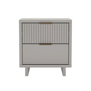 English Elm Nightstand with Fluted Drawer Fronts Elevated Base and Soft Close Glides for Modern Bedrooms Light Gray B365P504372