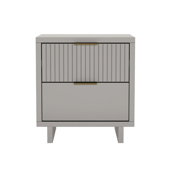 English Elm Nightstand with Fluted Drawer Fronts Elevated Base and Soft Close Glides for Modern Bedrooms Light Gray B365P504372