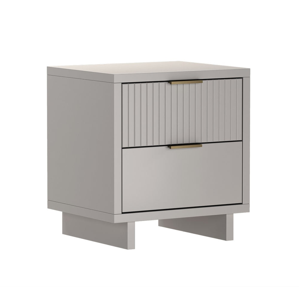 English Elm Nightstand with Fluted Drawer Fronts Elevated Base and Soft Close Glides for Modern Bedrooms Light Gray B365P504372