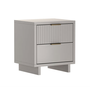 English Elm Nightstand with Fluted Drawer Fronts Elevated Base and Soft Close Glides for Modern Bedrooms Light Gray B365P504372