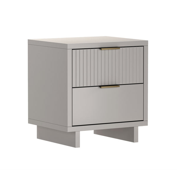 English Elm Nightstand with Fluted Drawer Fronts Elevated Base and Soft Close Glides for Modern Bedrooms Light Gray B365P504372
