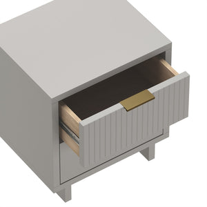 English Elm Nightstand with Fluted Drawer Fronts Elevated Base and Soft Close Glides for Modern Bedrooms Light Gray B365P504372