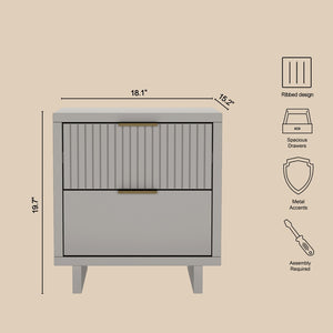English Elm Nightstand with Fluted Drawer Fronts Elevated Base and Soft Close Glides for Modern Bedrooms Light Gray B365P504372