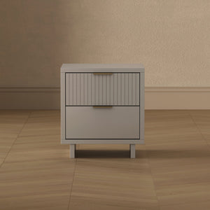 English Elm Nightstand with Fluted Drawer Fronts Elevated Base and Soft Close Glides for Modern Bedrooms Light Gray B365P504372