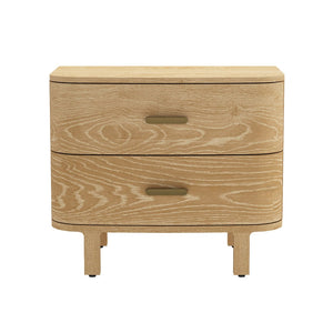 English Elm Nightstand with Two Soft-close Drawers Solid Wood Veneer Grain Scandinavian Bedroom Oak B365P504373
