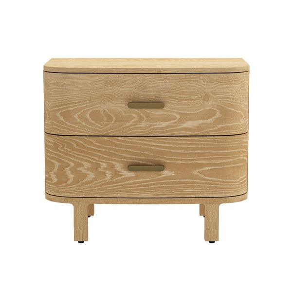English Elm Nightstand with Two Soft-close Drawers Solid Wood Veneer Grain Scandinavian Bedroom Oak B365P504373