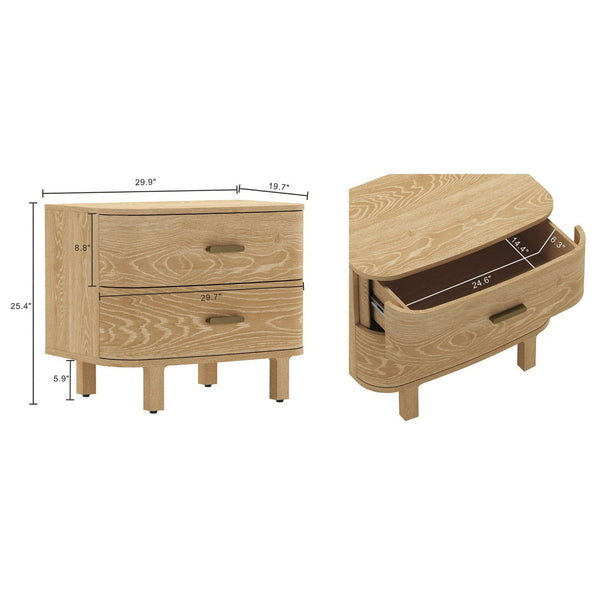 English Elm Nightstand with Two Soft-close Drawers Solid Wood Veneer Grain Scandinavian Bedroom Oak B365P504373