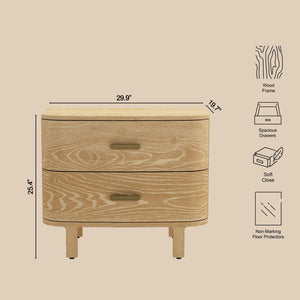 English Elm Nightstand with Two Soft-close Drawers Solid Wood Veneer Grain Scandinavian Bedroom Oak B365P504373