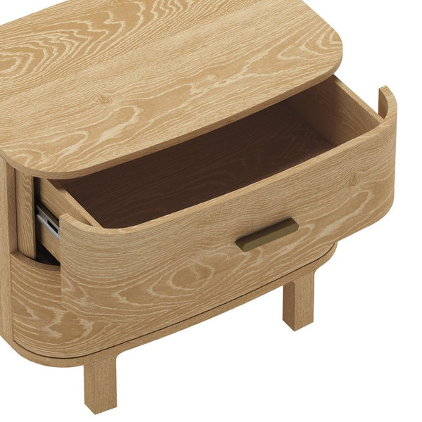 English Elm Nightstand with Two Soft-close Drawers Solid Wood Veneer Grain Scandinavian Bedroom Oak B365P504373