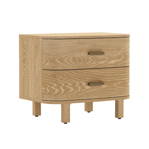 English Elm Nightstand with Two Soft-close Drawers Solid Wood Veneer Grain Scandinavian Bedroom Oak B365P504373