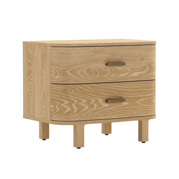 English Elm Nightstand with Two Soft-close Drawers Solid Wood Veneer Grain Scandinavian Bedroom Oak B365P504373