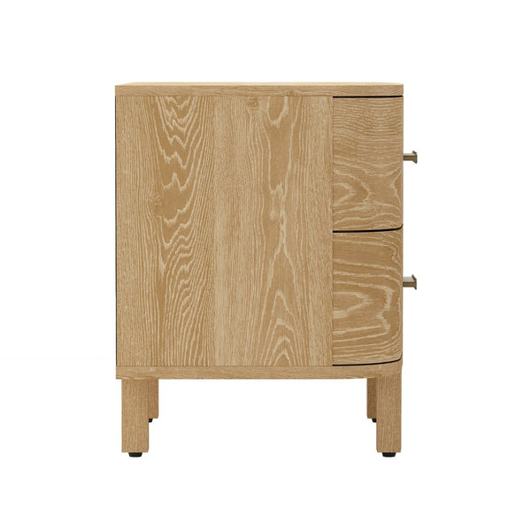 English Elm Nightstand with Two Soft-close Drawers Solid Wood Veneer Grain Scandinavian Bedroom Oak B365P504373