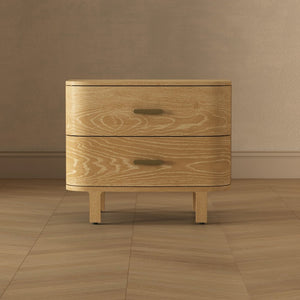 English Elm Nightstand with Two Soft-close Drawers Solid Wood Veneer Grain Scandinavian Bedroom Oak B365P504373