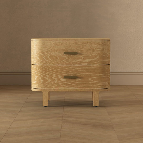 English Elm Nightstand with Two Soft-close Drawers Solid Wood Veneer Grain Scandinavian Bedroom Oak B365P504373