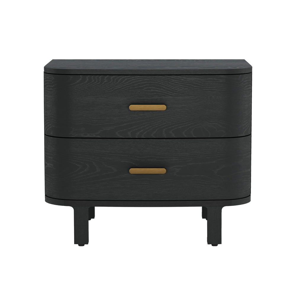 English Elm Nightstand with Two Soft-close Drawers Solid Wood Veneer Grain Scandinavian Bedroom Black B365P504374