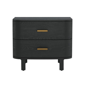 English Elm Nightstand with Two Soft-close Drawers Solid Wood Veneer Grain Scandinavian Bedroom Black B365P504374