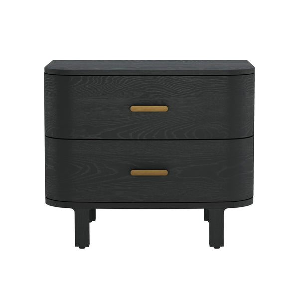 English Elm Nightstand with Two Soft-close Drawers Solid Wood Veneer Grain Scandinavian Bedroom Black B365P504374