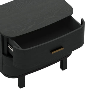 English Elm Nightstand with Two Soft-close Drawers Solid Wood Veneer Grain Scandinavian Bedroom Black B365P504374
