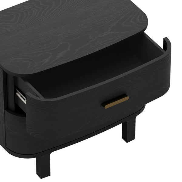 English Elm Nightstand with Two Soft-close Drawers Solid Wood Veneer Grain Scandinavian Bedroom Black B365P504374
