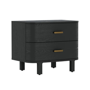 English Elm Nightstand with Two Soft-close Drawers Solid Wood Veneer Grain Scandinavian Bedroom Black B365P504374