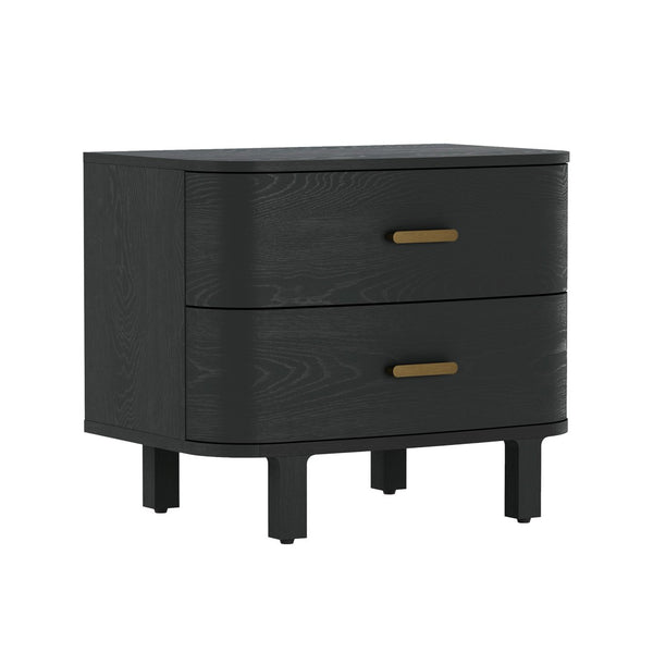 English Elm Nightstand with Two Soft-close Drawers Solid Wood Veneer Grain Scandinavian Bedroom Black B365P504374