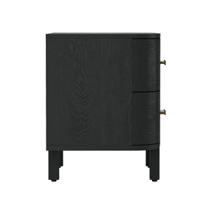 English Elm Nightstand with Two Soft-close Drawers Solid Wood Veneer Grain Scandinavian Bedroom Black B365P504374