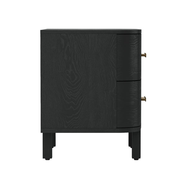English Elm Nightstand with Two Soft-close Drawers Solid Wood Veneer Grain Scandinavian Bedroom Black B365P504374