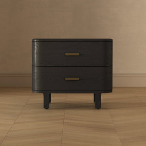 English Elm Nightstand with Two Soft-close Drawers Solid Wood Veneer Grain Scandinavian Bedroom Black B365P504374